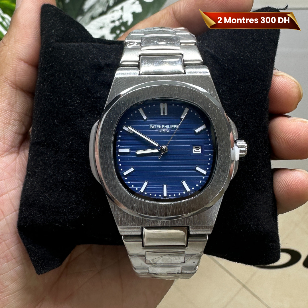 Patek Philippe – bracelet argenté, cadran bleu